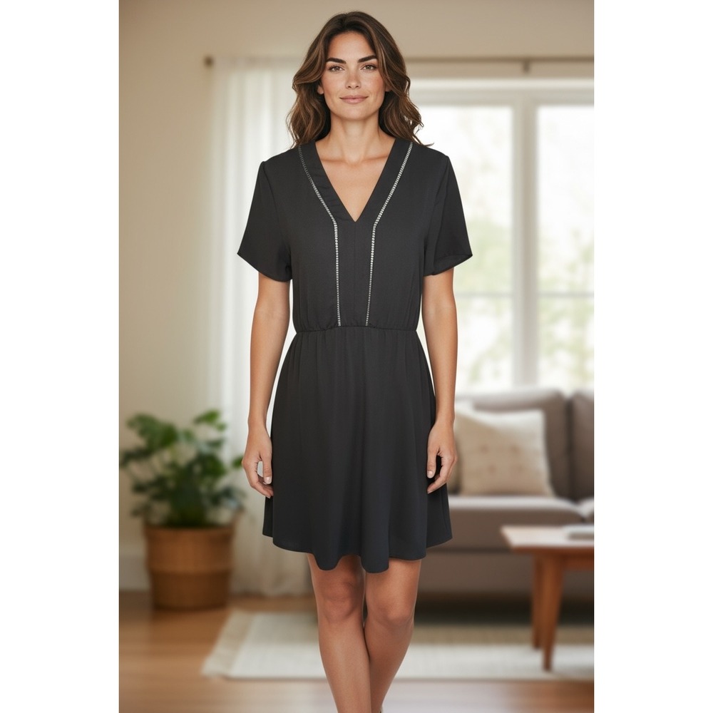 Collective Concepts Black Dress XS Short Sleeve V-Neck Career Casual